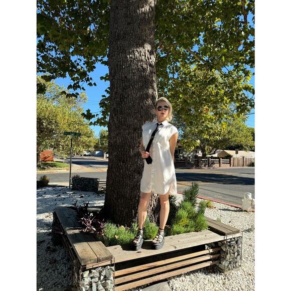 K. NGSLEY Women's White Cap Sleeve Button Front Nes Shirt Dress Size Medium - Picture 12 of 13